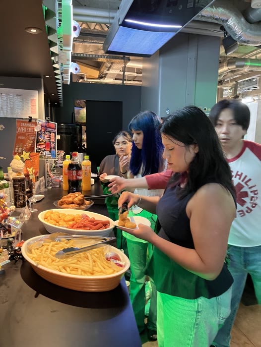Guests at a themed cafe stop during the tour