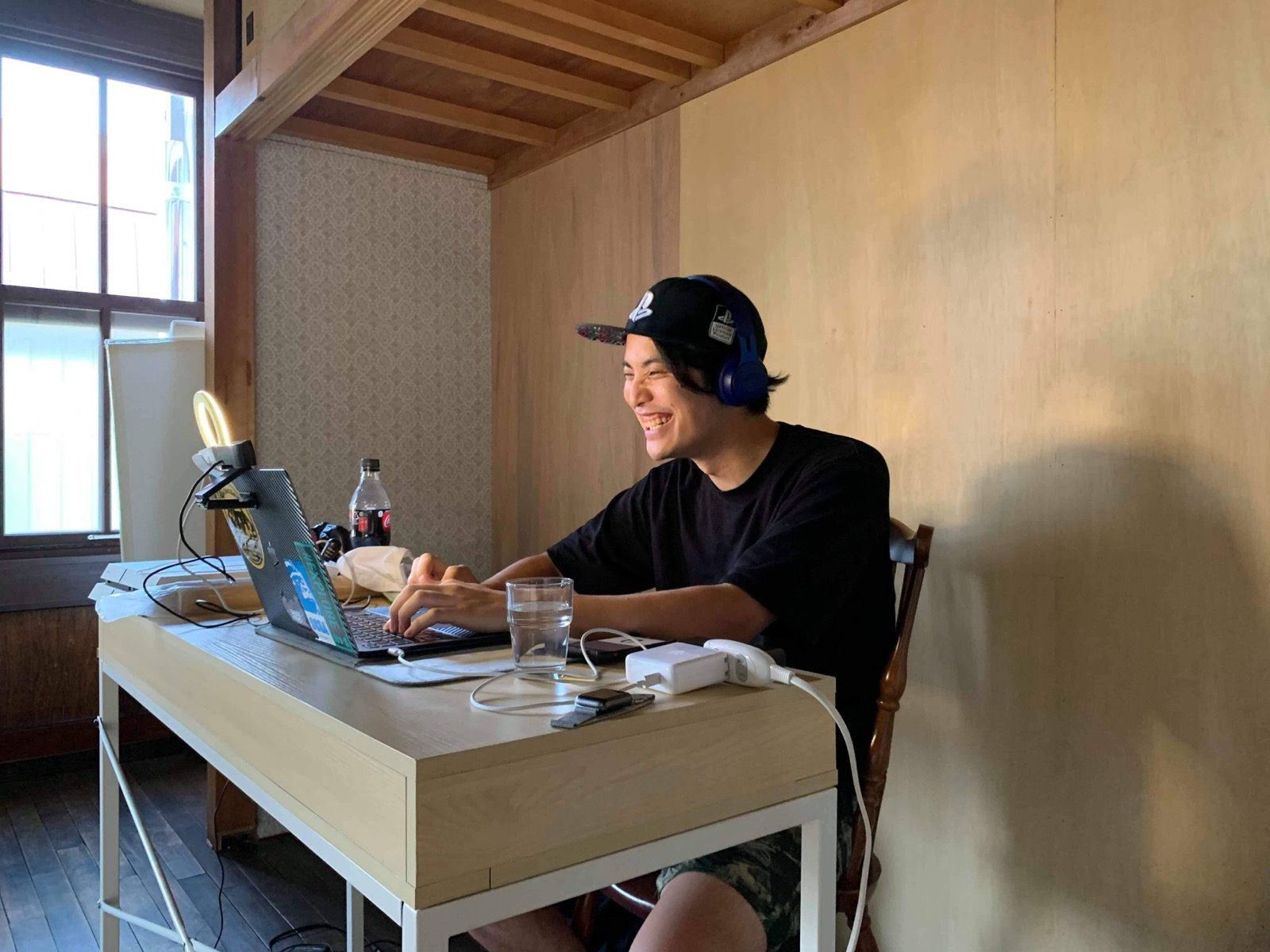 Yuuki teaching an online Japanese lesson from his desk in Japan